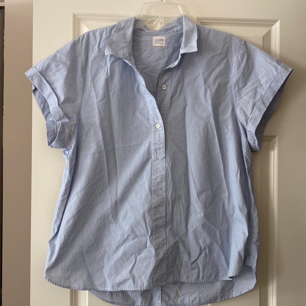 Jcrew Blue and White Striped Popover Short Sleeve Top